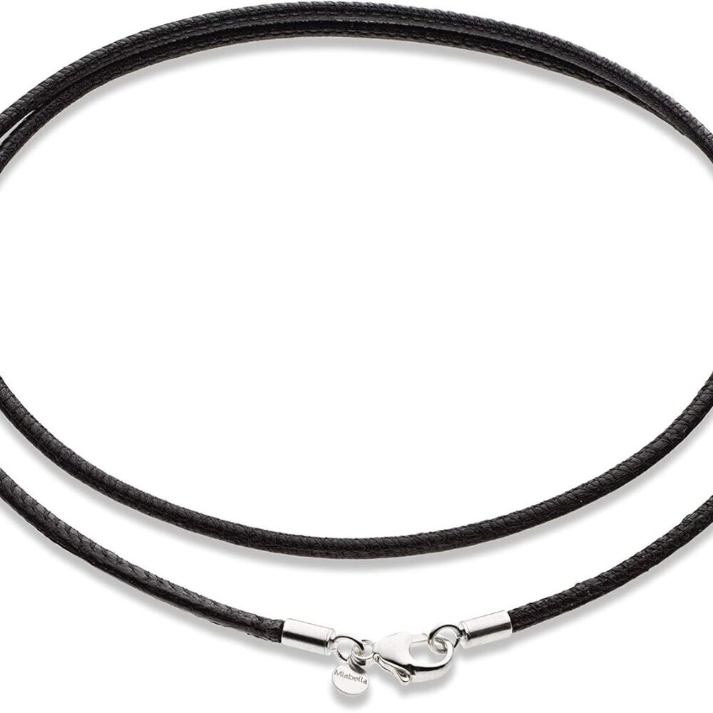 Genuine 2mm Black or Brown Italian Leather Cord Chain Necklace for Men Women wit
